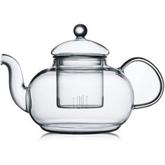 a glass teapot with a clear lid