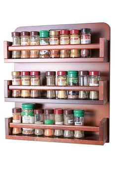 spice rack with spices and seasonings on it