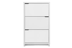 a tall white cabinet with three drawers