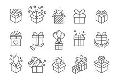 gift boxes and presents line icon set