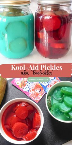 These koolickles (Kool-aid pickles) are one of those snacks that even the non- pickle lovers might enjoy! Kool aid infused pickles are addictingly delicious. They will make your taste buds dance with a hint of sweet and sour in every bite! #pickles #koolaidpickles Infused Pickles, Candied Pickles, Kool Aid Pickles, Kool Aid Flavors, Pickle Chips, Pickle Slices, Pickle Butter, Cheesy Casserole, Sweet Pickles