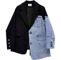 Winter Denim Blue Blazer With Pockets, Denim Blazer With Patch Pockets And Long Sleeves, Winter Denim Blazer With Buttons, Denim Blazer With Long Sleeves For Winter, Winter Denim Blazer With Long Sleeves, Winter Denim Blue Long Sleeve Blazer, Long Sleeve Denim Blazer For Winter, Winter Long Sleeve Denim Blazer, Workwear Denim Jacket With Patchwork