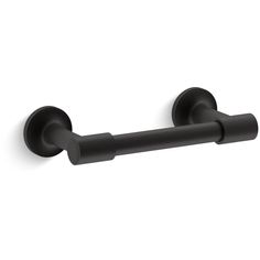 an image of a black towel bar on the wall with two arms and one arm