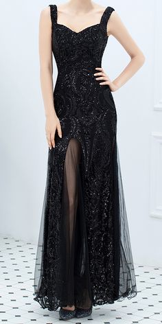 $94.90 - Stunning Shiny Dark Black Sequin Sparkle Evening Maxi Dress Sleeveless For Elegant Ladies and classy women. This dress is bodycon tight fitted with draped side slit and v-neck. Perfect for formal dinners, cocktail party, bridesmaid, prom and evening. The fabric is THICK, SOFT and STRETCHABLE. It will FIT YOU well. We do not see through. Our online boutique offers FREE RETURNS, free size exchange and worldwide FREE SHIPPING. Bodycon Gown Long Classy, Plain Black Dress Outfit, Glam Dress Long Classy, Sequin Party Dress Classy, Black Gown Elegant Classy, Black Floral Long Dress, Trendy Black Dress, Old Hollywood Glamour Dresses, Long Gown Elegant