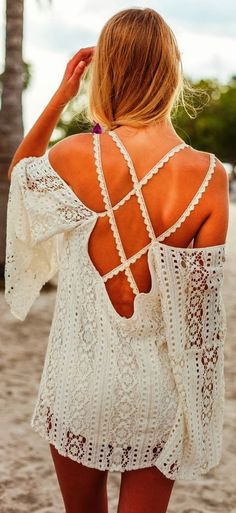 White Lace Dress ༺♥༻ Instagram @SocietyOfWomenWhoLoveShoes www.SocietyOfWomenWhoLoveShoes.org https://www.facebook.com/SWWLS.Dallas White Cover Up Outfit, Summer Outfits 2014, Lace Beach Dress, Outfits 2014, White Cover Up