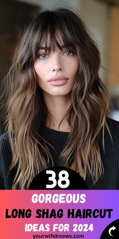 Dive into 2024 with the ultimate hair trend: the long shag haircut. This style features dynamic choppy layers, offering a modern twist to the classic shag. Perfect for women seeking to combine retro charm with contemporary elegance, these haircuts are versatile for all hair types. Whether you have fine, straight hair or rich, curly locks, the long shag haircut adapts to your unique texture. It's not just about fashion; it's about embracing a haircut that reflects your personality. From the chic simplicity of no bangs to the expressive style of side bangs, this guide covers a range of looks suited for every face shape, especially round faces. Get ready to flaunt a hairstyle that's as unique as you are in 2024 Modern Shag Haircuts Long Bangs, Head Bangs Hairstyle, Long Shag Haircut For Round Faces, Long Shag Haircut Straight Hair No Bangs, Long Haircuts Side Bangs, Hair Cuts 2024trends Long, Long Modern Haircut, Long Hair Women Style, Woman Hairstyles 2024