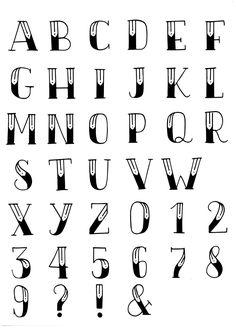 an old english alphabet with letters and numbers in black ink on white paper, including the capital