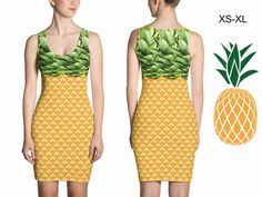 Pineapple Fruit Fitted Dress Cosplay Women Halloween Costume | Etsy Outfit Birthday Party, Bodycon Outfit, Halloween Dresses, Pineapple Clothes, Woman Costume, Women Halloween Costume, Bodycon Outfits