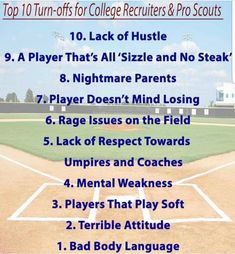 the top ten rules for college recruits and pro - scouts in their baseball uniforms