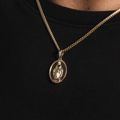 This micro pendant depicts the Lady of Guadalupe the patroness of the Americas and Mexico. A powerful symbol of faith that you can rock with any fit. Boss up and flex with the GLD gang! This product is guaranteed for life - GLD will repair the item should you experience any defects in craftsmanship or breakage. Specifications - 1/2" x 1 1/8" (Width x Height) - Weight: (Weight can vary +/- 0.2 grams) - 4 grams Material - 18k Vermeil | 18k Gold Vermeil Micro Lady of Guadalupe Pendant - The GLD Sho Lady Of Guadalupe, Vermeil Jewelry, Custom Earrings, The Lady, Pendant Bracelet, Drop Necklace, Gold Plated Chains, Gold Design, Chain Pendants