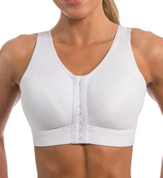 Enjoy the support and comfort you crave for your everyday sports bra. Naturexx tech fabric transfers moisture away from the body keeping you cool and comfortable. Wireless, multi-part cup has stretch simplex lining with an angled seam for shape, and an integrated side sling at sides and bottom for extra lift and support. Tall front hook-and-eye closure contains you and makes getting in and out easy. See Fitter's Comments below for hook count. Clean finished wide underband provides a comfortable, White Sports Bra, Everyday Bra, Mesh Design, Sport Bra, Soft Suede, Bra Sizes, Everyday Life, Sports Bra, Perfect Fit