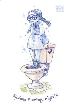 a drawing of a woman sitting on top of a toilet with the caption morning mopping mittie