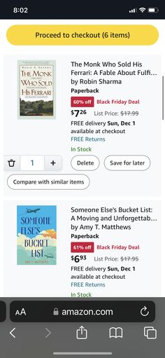 an iphone screen showing the amazon store's order for books and other items on sale