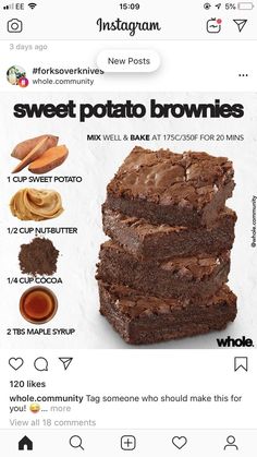 the instagram page for sweet potato brownies