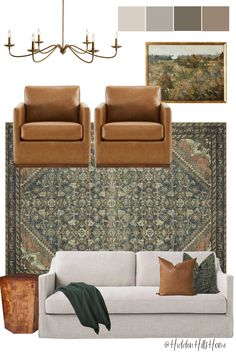 Living room decor mood board with leather swivel accent chairs Living Room Mood Board, Leather Chair Living Room, Room Mood Board, Earthy Living Room, Home Decor Ideas Living Room, Living Room Update, Transitional Living, Neutral Living Room