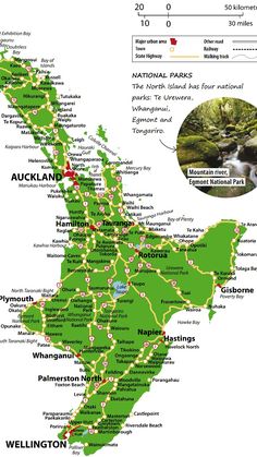 a map showing the location of many parks in new zealand, including wellington and kauai