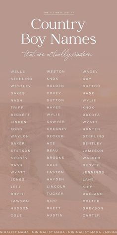 the country boy names are shown on a pink and beige background with mountains in the background