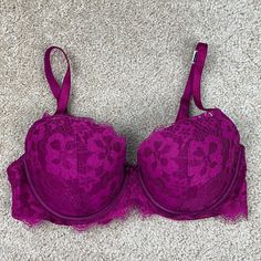 New Without Tags Magenta Lace Dream Angels Lined Demi Bra! Underwire Style With Adjustable Straps. Stunning Color! Elegant Purple Bra With Lined Body, Elegant Purple Lined Bra, Purple Underwire Bra Partially Lined, Purple Lace Push-up Bra, Elegant Victoria's Secret Purple Bra, Purple Partially Lined Underwire Bra, Elegant Purple Victoria's Secret Bra, Elegant Purple Bra With Lace Trim, Victoria's Secret Purple Bra For Party