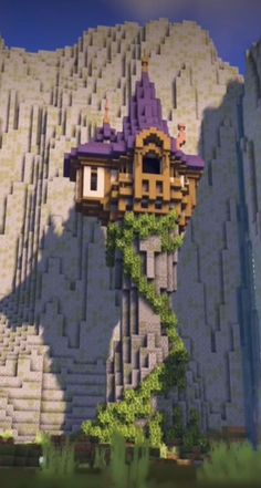 an image of a castle in the middle of a mountain range with vines growing on it