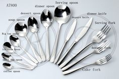 an assortment of spoons and forks arranged in the shape of a circle on a white background