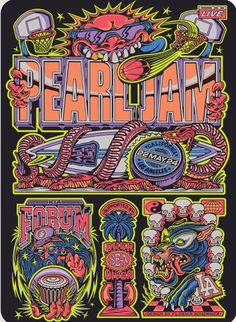 the poster for pearl jam's concert at the forum theatre in detroit, michigan