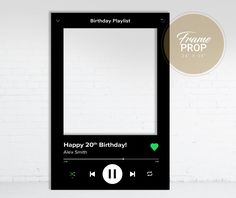 an mp3 player with the text happy 20th birthday written on it, next to a brick wall