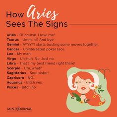 an orange poster with the words how aries sees the signs