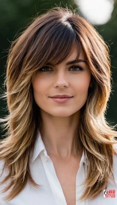 Tousled Layers with Long Side Bangs | 30 Low-Maintenance Medium-Length Hairstyles With BangsThis article explores 30 low-maintenance medium-length hairstyles with bangs, ranging from classic to trendy, offering versatile and stylish options for individuals seeking chic looks without the hassle of high maintenance. Medium-length hairstyles with bangs offer a perfect balance between.. Layers For Long Hair Without Styling, Medium Textured Haircut With Bangs, Shag For Long Hair, Modern Feathered Hairstyles Medium, The Rachel Haircut With Bangs, Medium Length Hair With Layers And Bangs Popular Haircuts, Longer Hair With Bangs, Shag Hairstyles Medium Length, Long Hairstyles With Layers Side Part