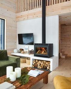 a living room filled with furniture and a fire place