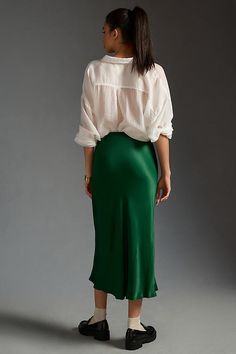 If you haven't met the Tilda slip skirt, then bonjour ! A French-inspired bias-cut design makes it drape and move just so – equally chic for a night out or a day about town. | The Tilda Slip Skirt by Anthropologie in Green, Women's, Size: 2XS, Viscose Chic Bias Cut Skirt With Relaxed Fit, Chic Bias Cut Relaxed Skirt, Relaxed Bias Cut Skirt For Night Out, Chic Bias Cut Midi Skirt, Night Out Bias Cut Relaxed Skirt, Chic Bias Cut Maxi Skirt, Chic Rayon Skirt For Brunch, Slip Skirt, French Inspired