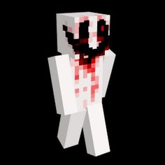 a pixellated image of a person with red and white paint on their face, standing in the dark