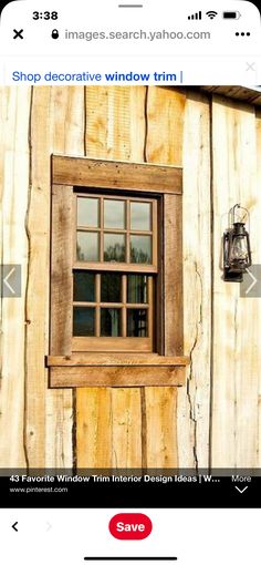 an instagram page with a window on the side of a wooden building that says shop decorative window trim