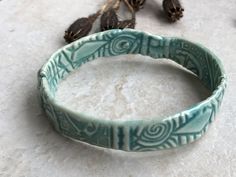 Quirky Turquoise Ceramic Bangle Bracelet Ceramic Bracelets Handmade, Pottery Bracelets, Peters Pottery, Coocoo Clock, Quirky Bracelets, Polymer Clay Bracelets, Ceramic Jewerly, Crafty Jewelry, Ceramic Bead Jewelry