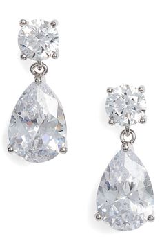 Nordstrom Cubic Zirconia Teardrop Earrings | Nordstrom Gown With Jacket, Classic Bride, Two Piece Gown, Bride Earrings, Column Gown, Rhinestone Bridal, Dress Inspo, Earring Crafts, Cocktail Dress Lace