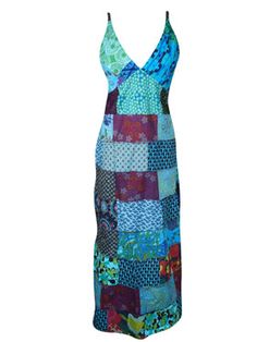 Womens Patchwork Maxi Dress, Blue Printed Long Dresses S/M Boho Holiday Dress, Barbecue Dinner, Bohemian Chic Outfits, Boho Handmade, Printed Dresses, Chic Clothing, Printed Long Dresses, Maxi Dress Cotton, Dress Cotton