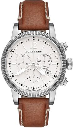 Burberry 42mm Leather-Strap Chrono Watch Burberry Watch, Chrono Watches, Round Leather, Watches Jewelry, Accessories Jewelry, Chronograph Watch, Michael Kors Watch, Cool Watches, Luxury Watches