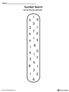 the number search for numbers is shown in this worksheet, which includes an image of