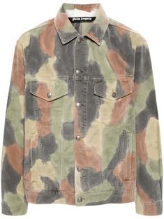 olive green/multicolour cotton denim camouflage pattern logo-embossed buttons seam detailing embroidered logo to the rear classic collar front button fastening long sleeves buttoned cuffs two chest flap pockets two side welt pockets waist tabs straight hem Bell & Ross, Aviator Watch, Pattern Logo, Balenciaga Triple S, Dress Watch, Custom Watch, Summer Beach Wear, Palm Angels, Derby Shoes