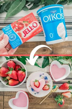 yogurt and strawberries in bowls on a table