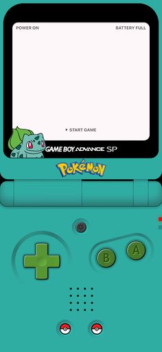 an old nintendo game console is shown with the screen showing pokemon on it's side