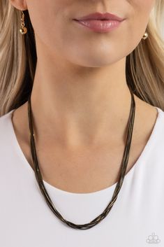 Featuring shiny gold and glistening gunmetal links, six strands of slim snake chains drape across the chest for an edgy mixed metallic finish. Features an adjustable clasp closure.

 Sold as one individual necklace. Includes one pair of matching earrings. Black Gold Chain, Toggle Bracelet, Paparazzi Accessories, Black Necklace, Paparazzi Jewelry, Stunning Necklace, Gold Chain Necklace, Necklace Earring Set, Pendant Earrings