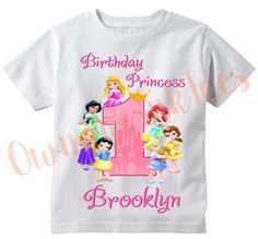 a birthday shirt with princesses and the number one on it