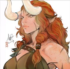 a drawing of a woman with horns on her head