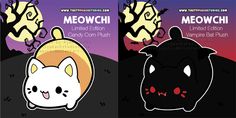 two posters for meowchi and the same one with an image of a cat on it