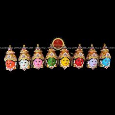 Design by Classical Dance Jewelry® ❥ Product Details: Designer Goddess Ashta Lakshmi Devi Ammavaru Face Set ❥ Material : Metal ❥ Color: Rainbow and Gold ❥ Beautiful Goddess Lakshmi face set used for Dussehra Bathukamma Durga maa puja ❥ Beautifully decorated mask used for pooja during Navaratri Durga puja ❥ Completely Decorated with High Quality Stones and pearls Height of face : 7 - 8 Inchs Set includes ☛ Lakshmi Face : 8 PCS set ❇️ Ashtalakshmi Devi Face metal by nature is little soft so little Festive Multicolor Fusion Traditional Wear, Fusion Style Multicolor Dupatta For Festivals, Multicolor Fusion Style Dupatta For Festivals, Fusion Style Multicolor Festival Dupatta, Diwali Meenakari Dupatta For Rituals, Meenakari Dupatta For Diwali Rituals, Traditional Wear With Meenakari For Navratri, Multicolor Fusion Style Traditional Wear For Diwali, Multicolor Fusion Dupatta For Puja