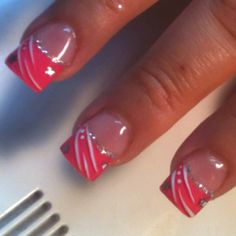 Simple nails done awhile back Alabama Nail Designs, Alabama Nail Art, Camo Nail Designs Camouflage French Tips, Stripe Nail Art Designs, Camouflage Nails, Diamond Nail Designs, Coral Nails, French Nail Designs