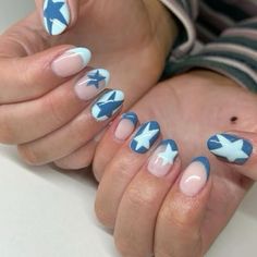 Colorful Star Nails, Hand Painted Nail Art, Country Nails, Acrylic Nail Shapes, Broken Nails, Basic Nails