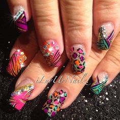 Instagram photo by @Jeannette via ink361.com Animal Nail Designs, Bling Nail Art, Colorful Nails, Print Nails, Bright Nails, Animal Print Nails, Polish Art, Cool Nails, Bling Acrylic Nails