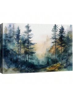 an abstract painting of trees and watercolors on a white background, with the sun coming through the trees