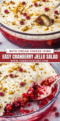 a dessert dish with cranberry jello salad in it